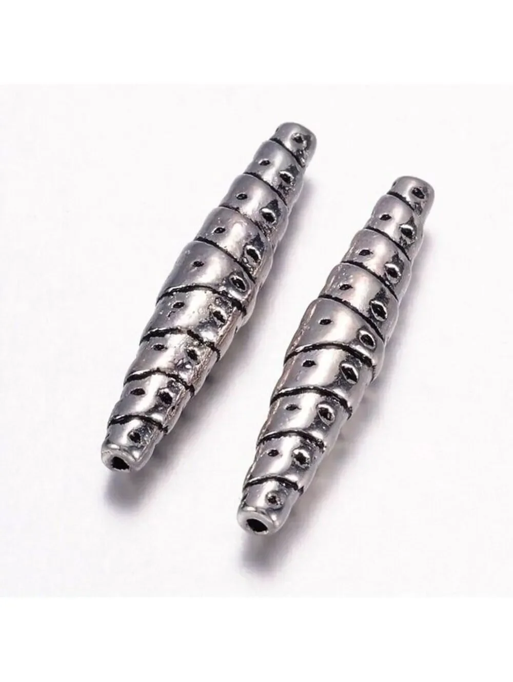 Antique Silver Edgy Gothic Style Dotted Tapered Slim Oval 25mm Long Pewter Beads